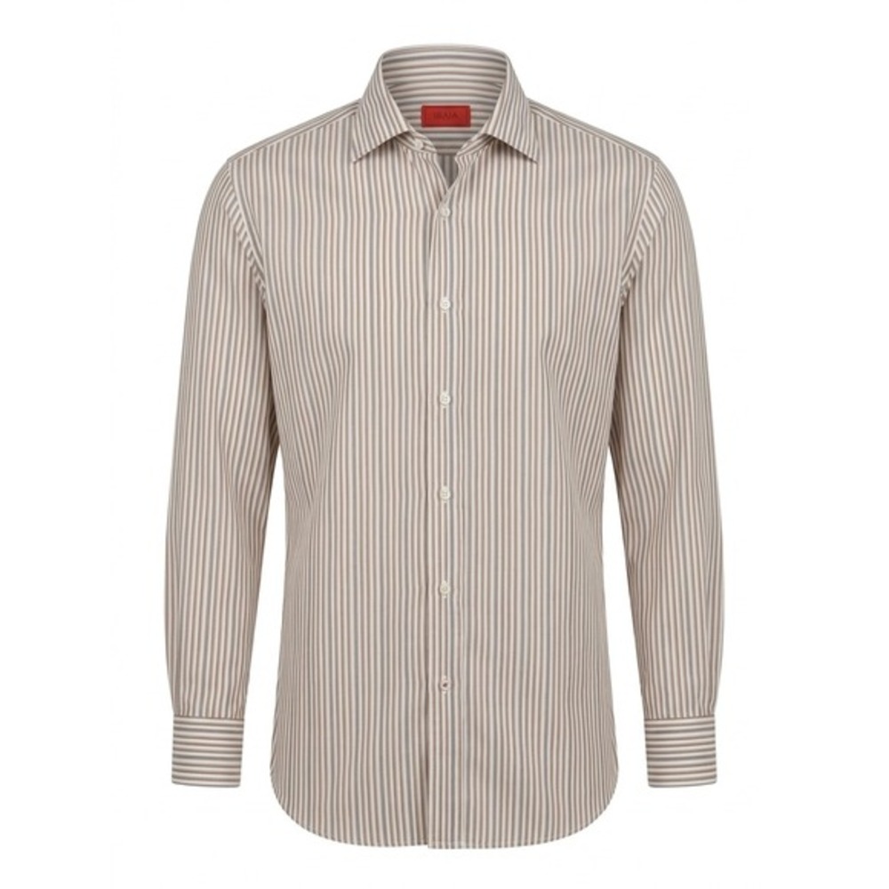 Isaia Napoli Mens Brown White Striped Button‎ Down Shirt 46/48 Italy See Notes